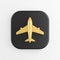 Golden plane icon. 3d rendering black square key button, interface ui ux element