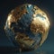 Golden planet Earth, with gorgeous golden continents and turquoise oceans. Generative AI