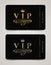 Golden and platinum VIP card template - type design with crown, and flourishes element on a black  background.