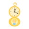 Golden pocket watch icon, cartoon style