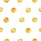 Golden polka dot pattern seamless isolated on white background created by vector. Gold glitter retro style