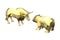 Golden polygonal bull and bear isolated on white. 3D illustration