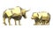 Golden polygonal bull and bear isolated on white. 3D illustration