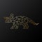 Golden polygonal triceratops dinosaur with horns illustration isolated on black background.