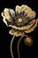 Golden poppy flower on a black background. Ornate vertical artwork. Generative AI