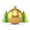 Golden premium Xmas toy ball with green Christmas tree December festive holiday 3d icon vector