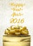 Golden Present box with Happy New Year 2016 word at bokeh light