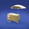 Golden promotion counter on wheels with umbrella, food, ice cream, hot dog push cart Retail Trade Stand Isolated render