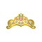 Golden queen crown with precious pink and blue stones. Vector icon of shiny princess tiara in realistic style. Expensive