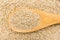 Golden Quinoa seed. Grains in wooden spoon. Close up.