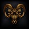 Golden Ram head logo isolated on black background.