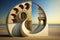 Golden Ratio and fantasy spiral stairs, surreal house on sea beach, generative AI