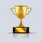 Golden realistic champion cup or trophy. 3d Vector illustration.