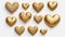 Golden realistic heart. 3D illustration of metal heart shaped. Golden glittering heart shape isolated on white