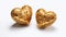 Golden realistic heart. 3D illustration of metal heart shaped. Golden glittering heart shape isolated on white