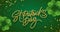 Golden realistic lettering Happy St. Patricks Day with realistic clover leaves background. Background for poster, banner