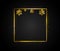 Golden rectangular frame with falling shiny dust snowflakes. Square, banner with light effect on isolated dark background. Eps 10.