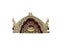 Golden red gable temple stucco decorative on wood entrance arches with serpent king statue naga, fish and floral isolated on