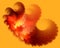 Golden red hot burning abstract snail shape on pop vivid orange background.