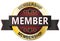 Golden red member membership badge with stars