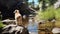 Golden Retriever In Creek: Unreal Engine 5 Video Art With Realist Detail