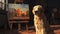 Golden retriever dog being painted on a canvas