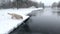 Golden Retriever dog standing in some deep snow as the snow continues to fall. 4K resolution