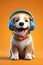 Golden Retriever dog wearing headphones listening Generative AI