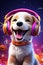 Golden Retriever dog wearing headphones listening Generative AI