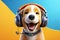 Golden Retriever dog wearing headphones listening Generative AI