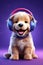 Golden Retriever dog wearing headphones listening Generative AI