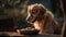 Golden Retriever eating. Generative AI technology