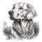 Golden Retriever, engraving style, close-up portrait, black and white drawing, cute hunting dog,