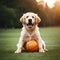 Golden Retriever in the Grass Playing Basketball Realistic Digital Art