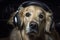 Golden retriever in headphones. Generative AI