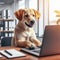 golden retriever pup in the office