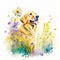 golden retriever watercolor clipart on white background