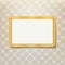 Golden retro frame with light bulbs on royal pattern background