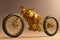 Golden retro motorcycle fictional gold metal shiny elegant vintage design fantastic motorcycle. Generative Ai