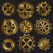 Golden retro sketch mechanical gears set