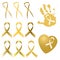 Golden ribbon in different versions. Childhood Cancer Day