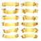 Golden ribbons. Congratulations banner element, yellow gift decorative shape, gold advertising scroll. Vector realistic