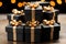 Golden ribbons grace Black Friday gift boxes, showcased from the front