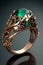 Golden ring with a large emerald and on a black background