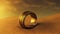 The golden ring lies on the ground under the scorching sun. A lost piece of jewelry lies on the dirty brown ground in the desert