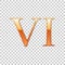 Golden Roman numeral number 6, VI, six in alphabet letter isolated on transparent background. Ancient Rome numeric