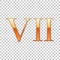 Golden Roman numeral number 7, VII, seven in alphabet letter isolated on transparent background. Ancient Rome numeric