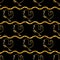 Golden Rooster on a black background. Gold glitter. Seamless pattern.