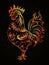 A golden rooster on a black background, a magical creature made of fire