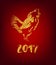 Golden rooster on red background. Chinese calendar Zodiac for 2017 New Year of cock.